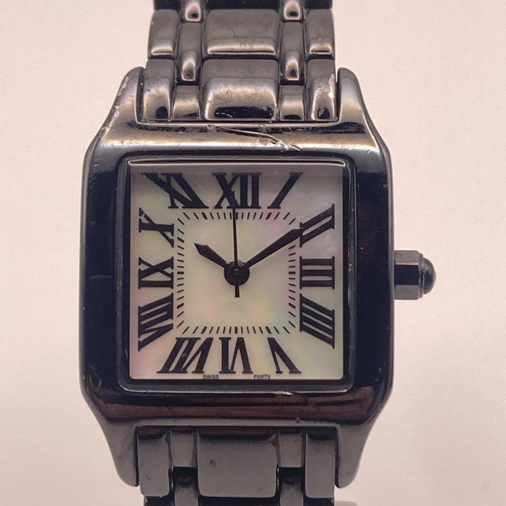 Bronzo Italia QVC Womens Watch 25mm Black MOP Roman Dial New Battery 6.25"